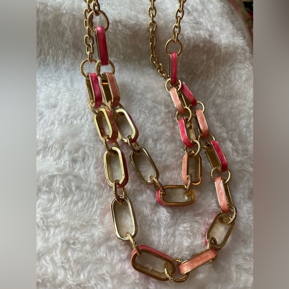 Talbots Pink Enamel Layered Chain Link Necklace - Picture 6 of 7